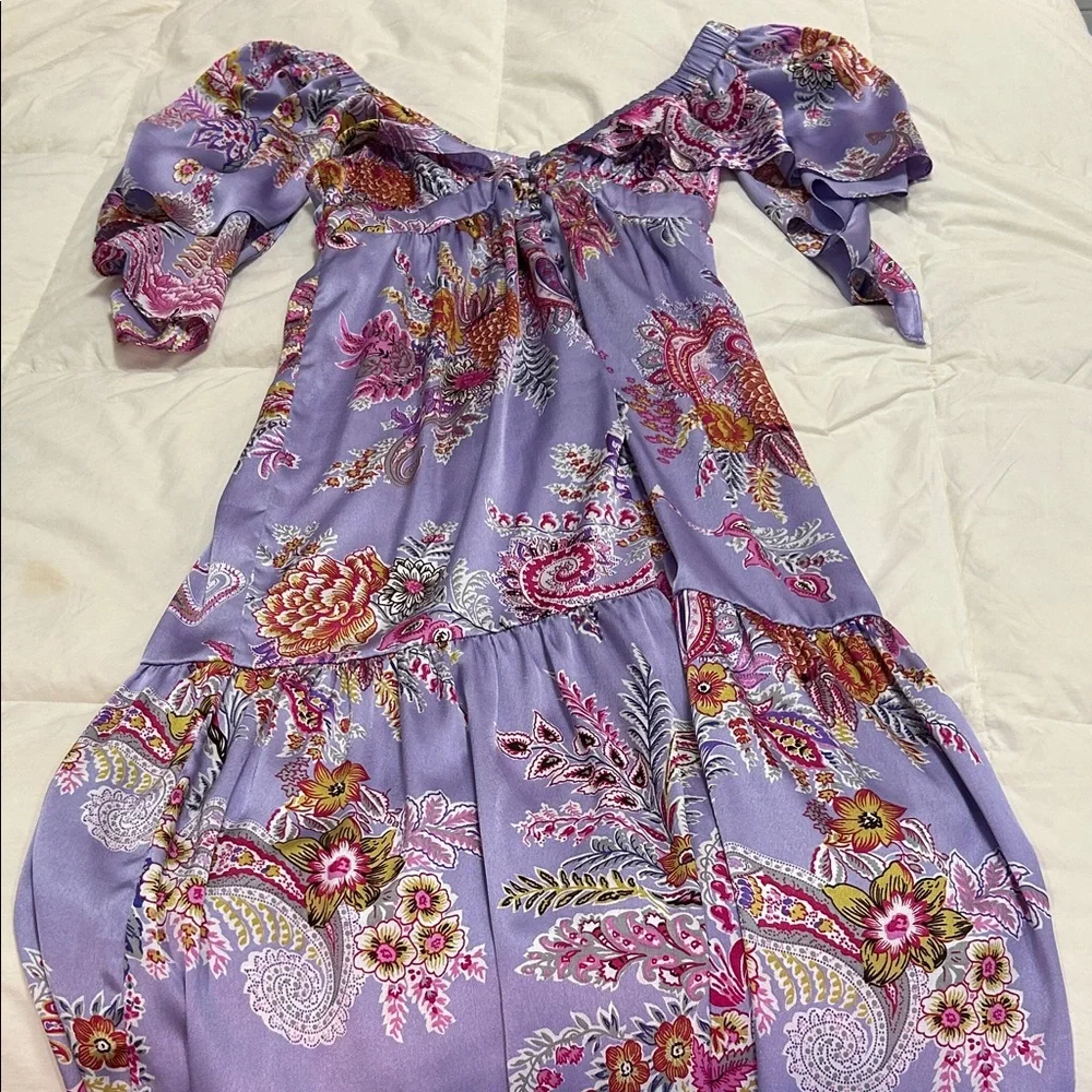 ASOS Lilac Satin V-Neck Flutter Sleeve Floral/Paisley Print Maxi Dress. Size 4